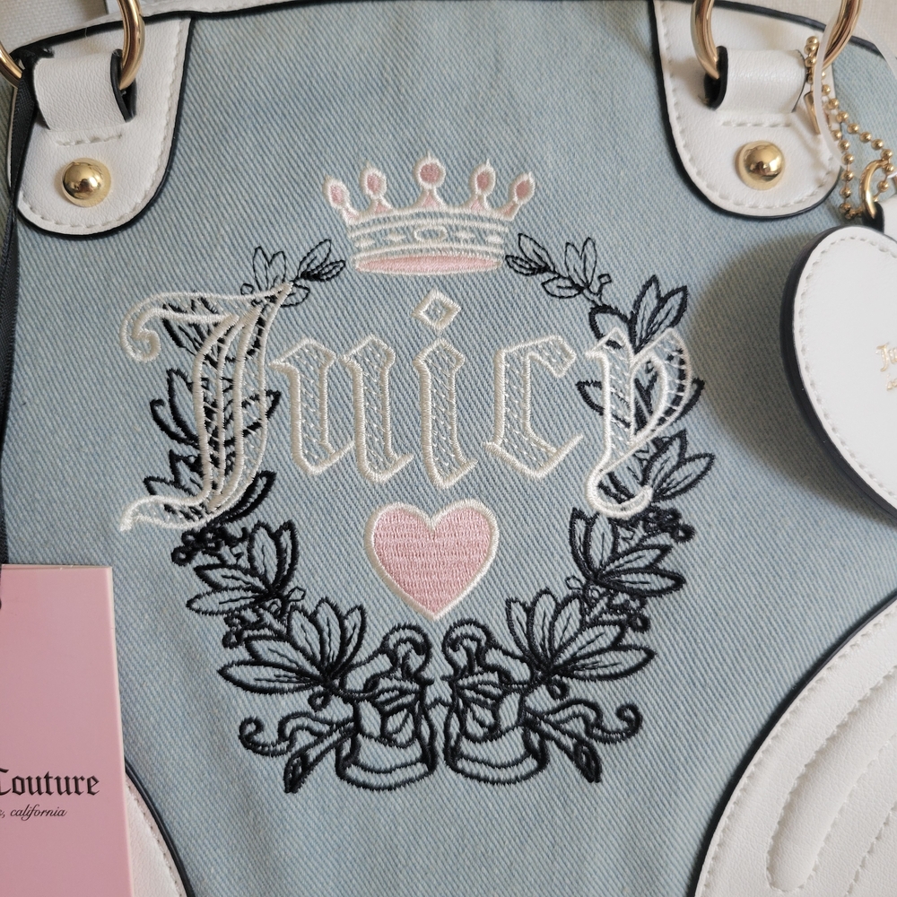 Juicy Couture Denim And White Heritage Satchel/Crossbody Bag - Picture 2 of 13
